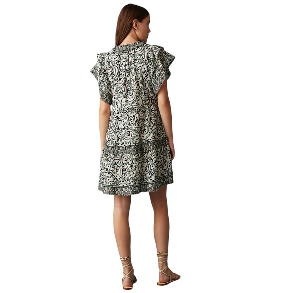 MARIE OLIVER Julia Sage Embroidered Voile Cotton Ruffle Dress - Picture 2 of 12